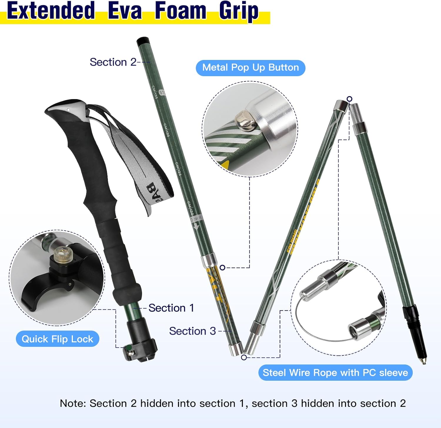 Trekking Poles Collapsible Hiking Poles for Men Women Upgraded Thickened Aircraft-Grade Aluminum Alloy Trekking Sticks with Tip Kits Carrying Bag