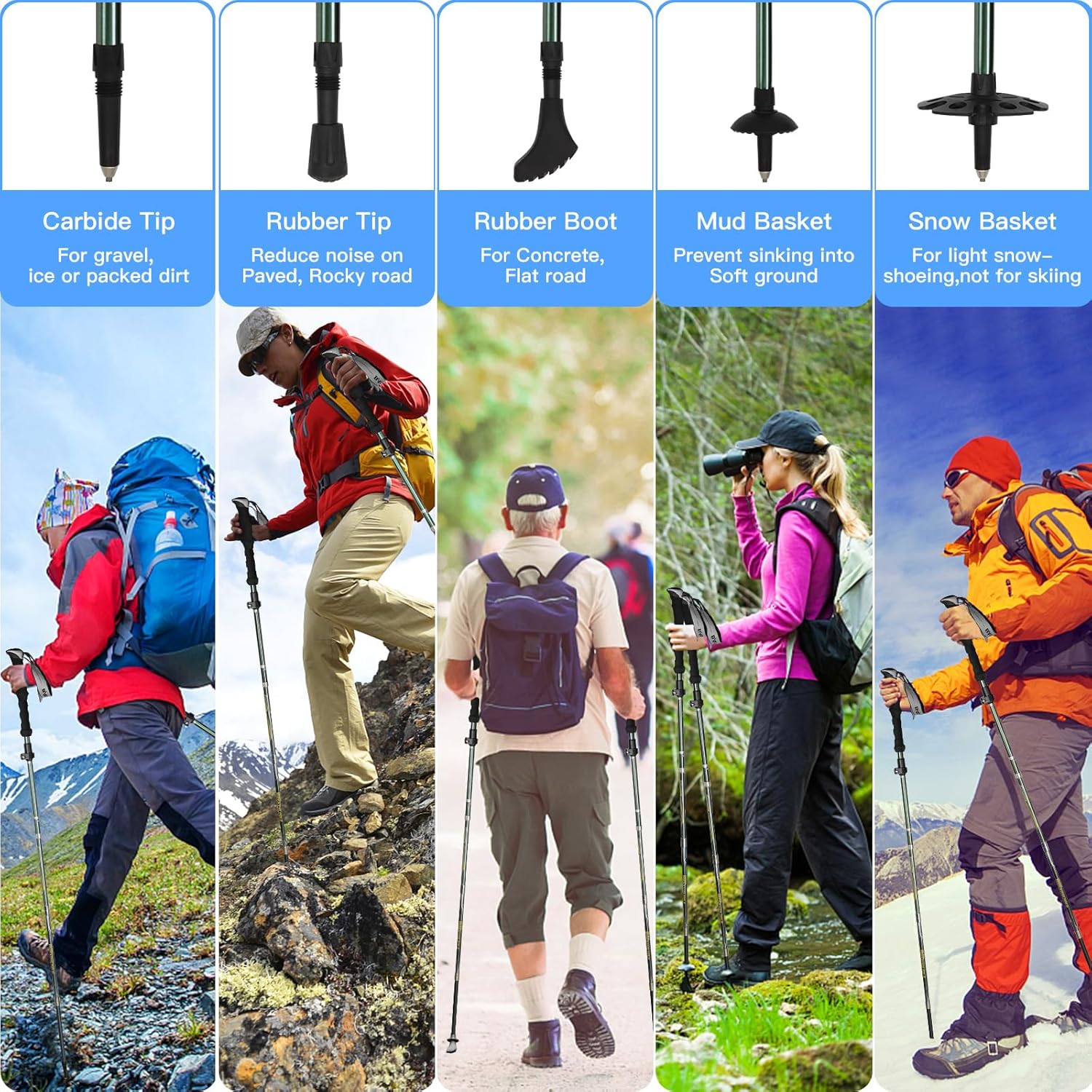 Trekking Poles Collapsible Hiking Poles for Men Women Upgraded Thickened Aircraft-Grade Aluminum Alloy Trekking Sticks with Tip Kits Carrying Bag